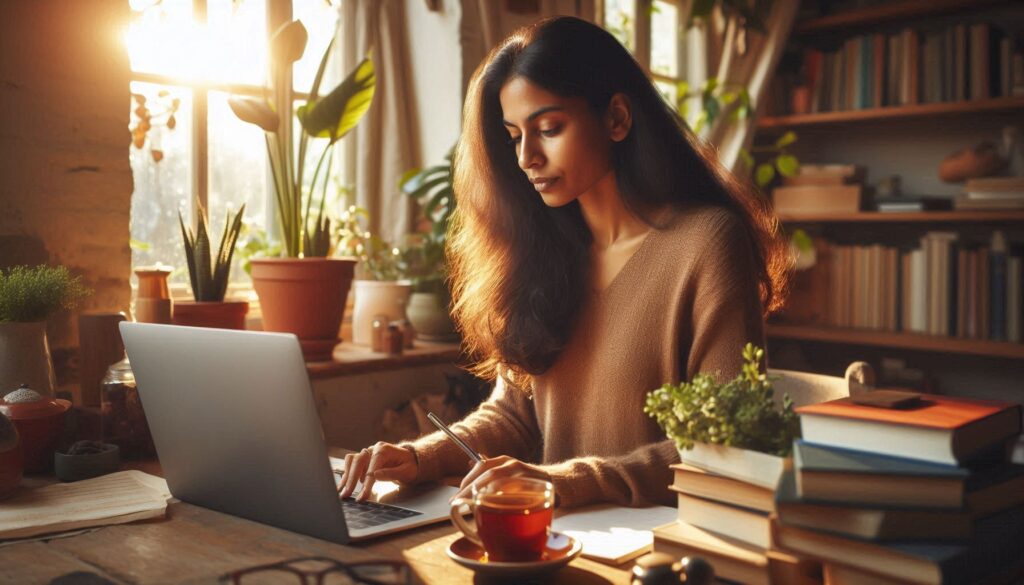 Woman Working from Home on her Computer