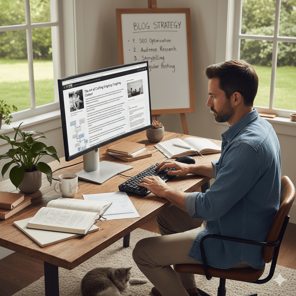 Man Writing High Quality Content for his Blog