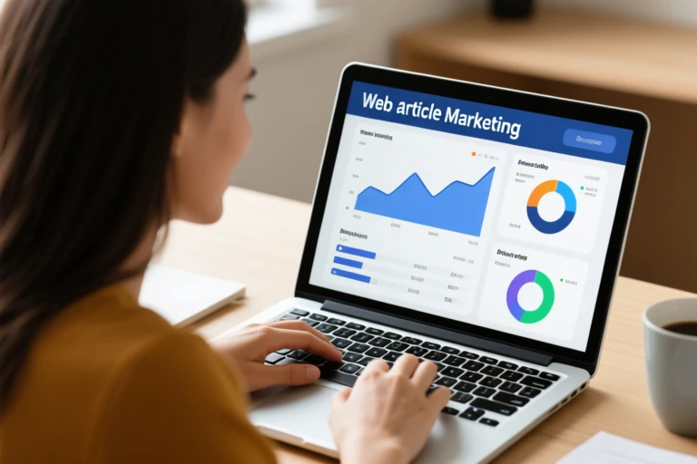 Woman Checking Her Web Stats on Her Article Marketing