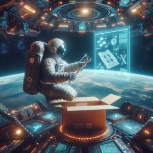 Man Assembling an Ikea Website on a Spaceship