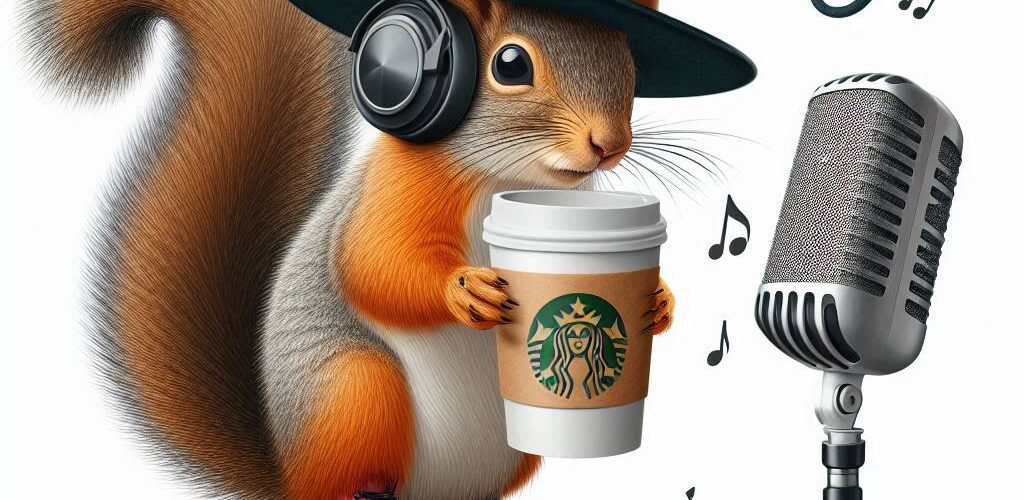 A Caffeinated Squirrel On Roller Skates Wearing a Wizard Hat Creating a Podcast