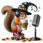 A Caffeinated Squirrel On Roller Skates Wearing a Wizard Hat Creating a Podcast