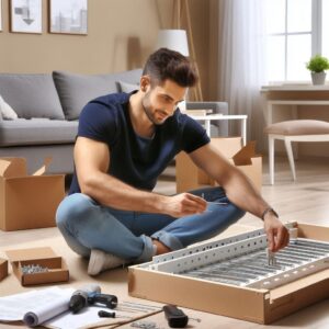 Man Assembling IKEA Furniture with Missing Pieces