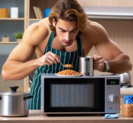 Man Cooking a Gourmet Meal with Only a Microwave and a Can of Beans