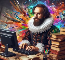 Shakespeare Typing on a Computer to Make Flashy Graphics