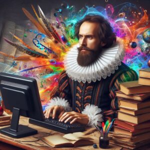 Shakespeare Typing on a Computer to Make Flashy Graphics