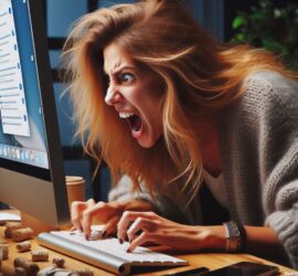 Woman at Her Computer Furiously Posting to Social Media Sites