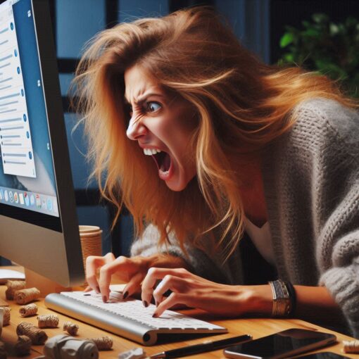 Woman at Her Computer Furiously Posting to Social Media Sites