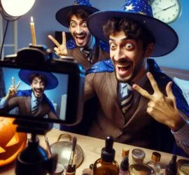 Crazy Wizard Creating a Video of Himself in The Mirror