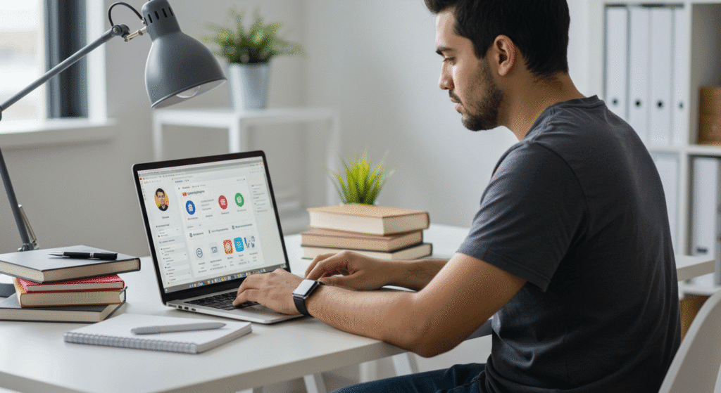 Man Writing on His Computer