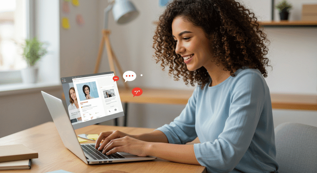 Woman Using Hashtags for Web Page