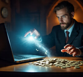 Magician Making Money from a Laptop Computer