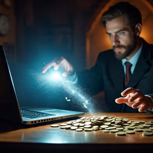 Magician Making Money from a Laptop Computer
