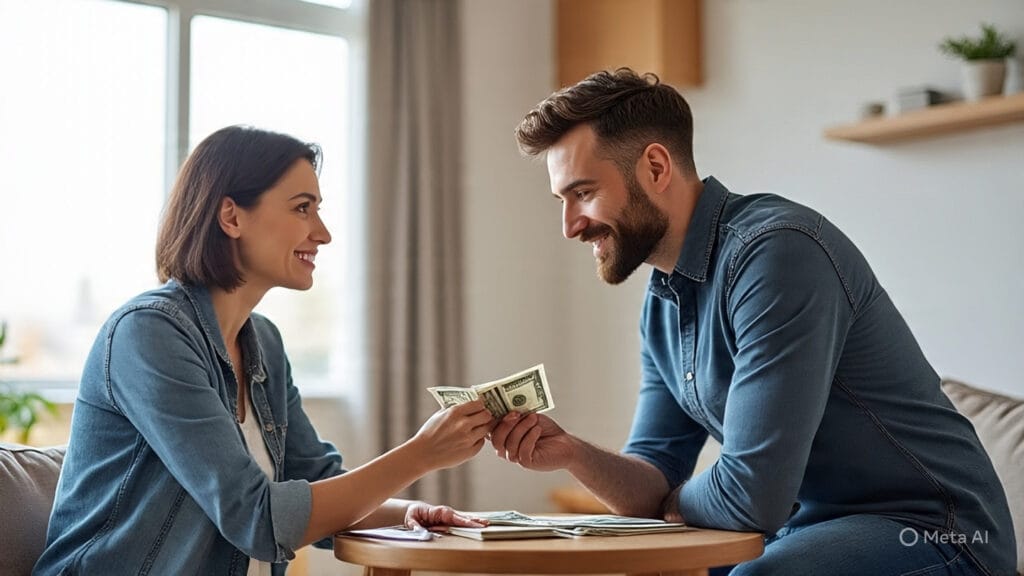 Woman Lending Money to a Man