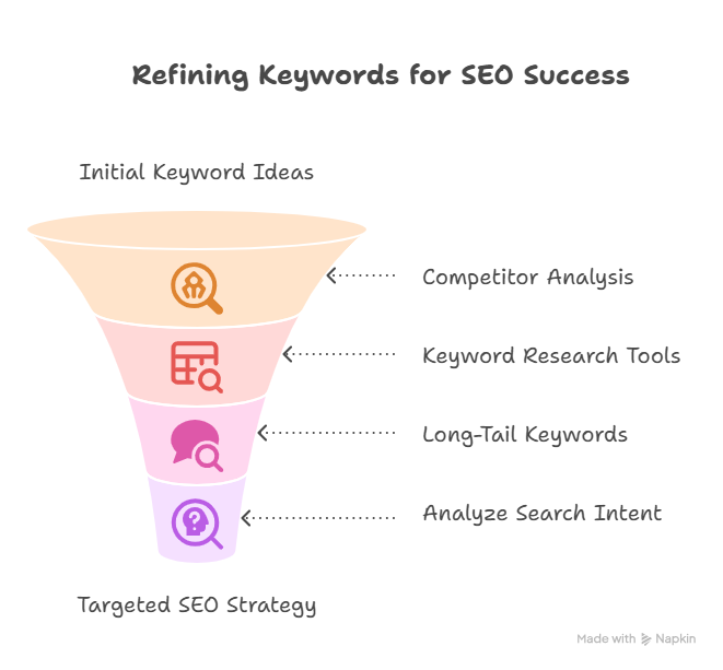 Graphic Example of Refining Keywords for SEO