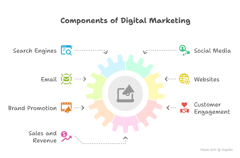 Diagram Showing The Components of Digital Marketing