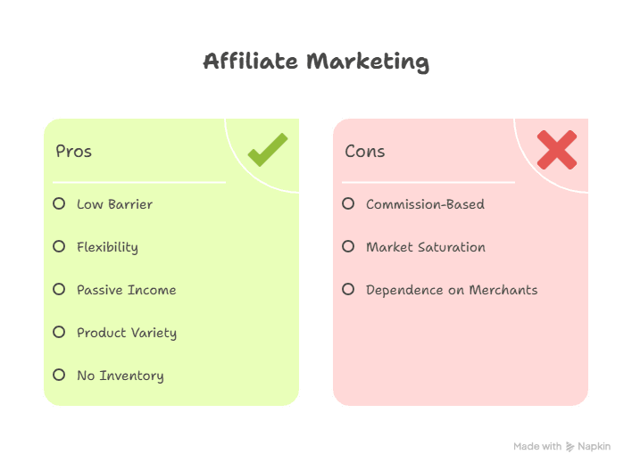 Diagram Showing The Affiliate Marketing Pros and Cons